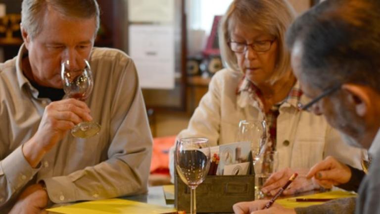 Senior couple drinking wine